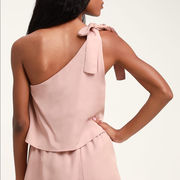 NWT | Lulu’s One Shoulder Dusty Rose Romper - Picture 3 of 5